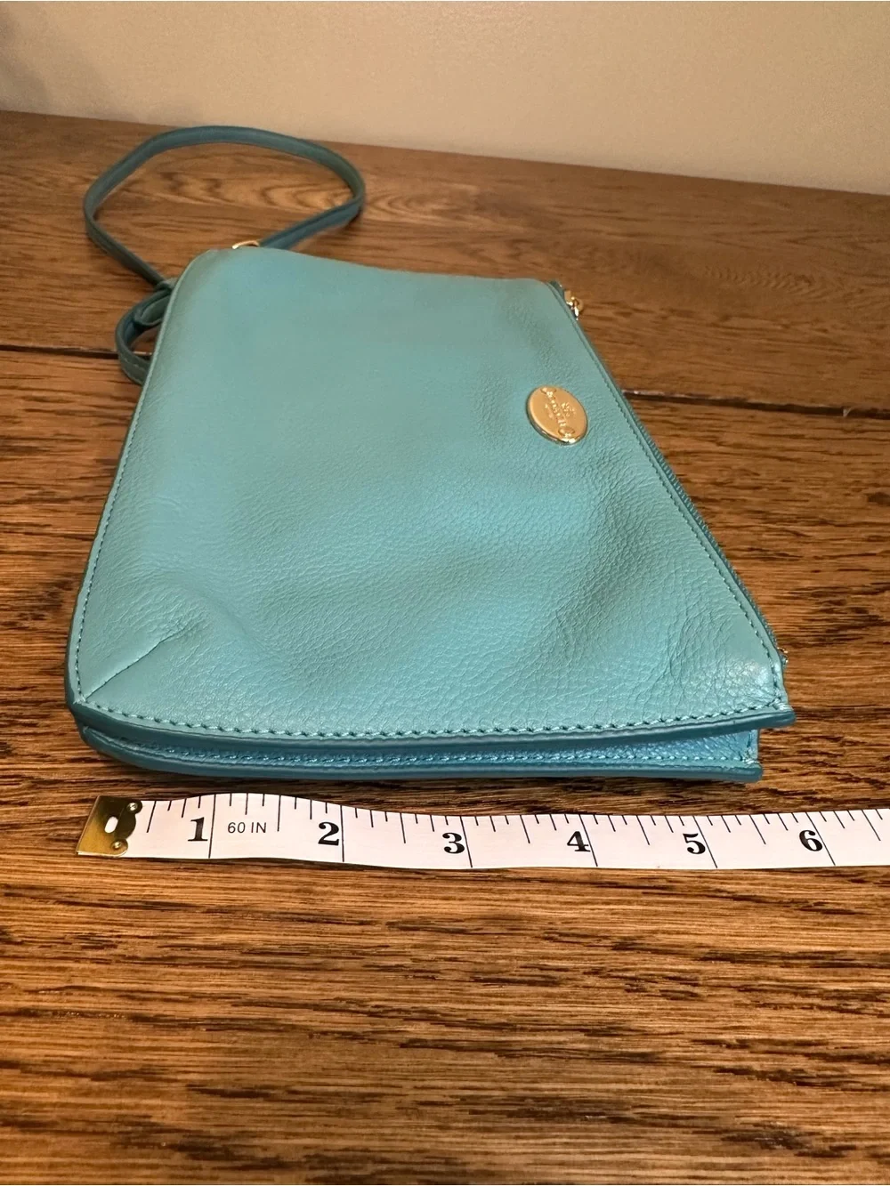 Coach Lyla Teal Pebbled Leather Double Zip Crossbody Purse